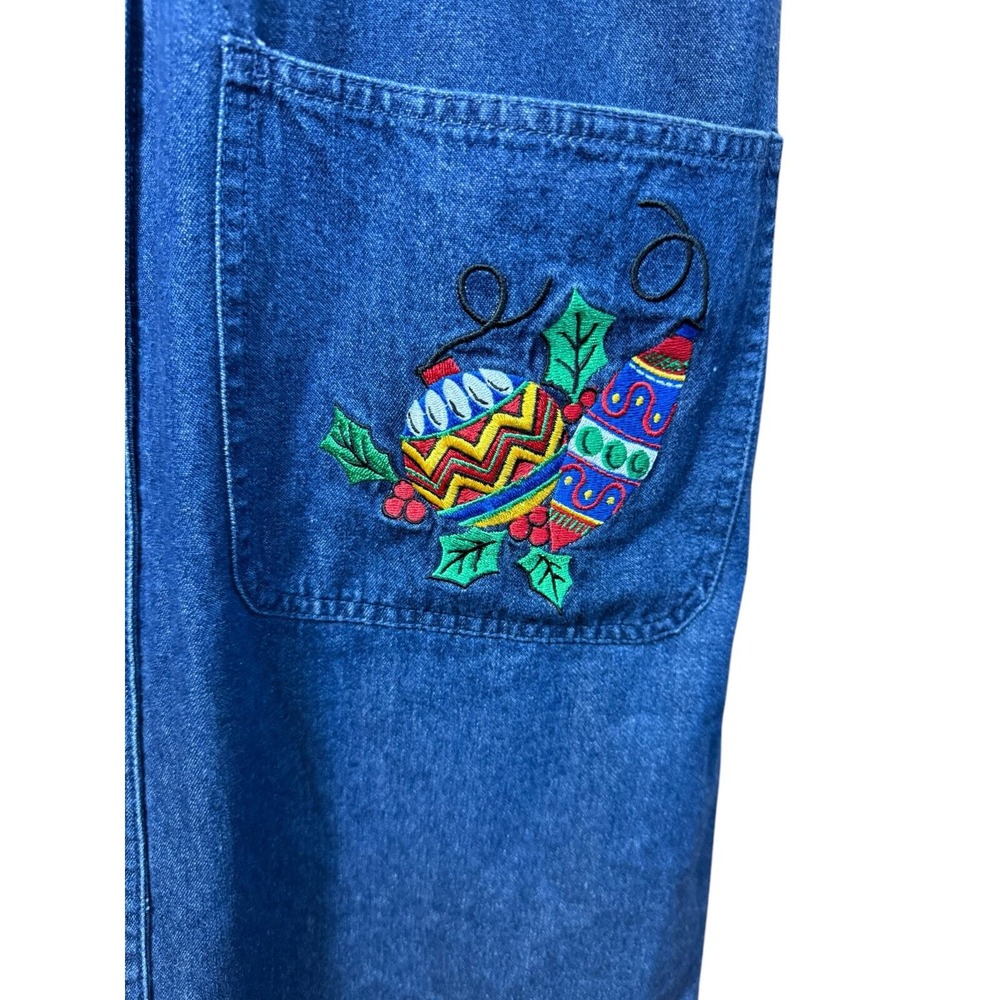 Vintage Christmas Denim Jumper Dress Womens 12 Embroidered Teacher‎ Midi - Picture 6 of 16